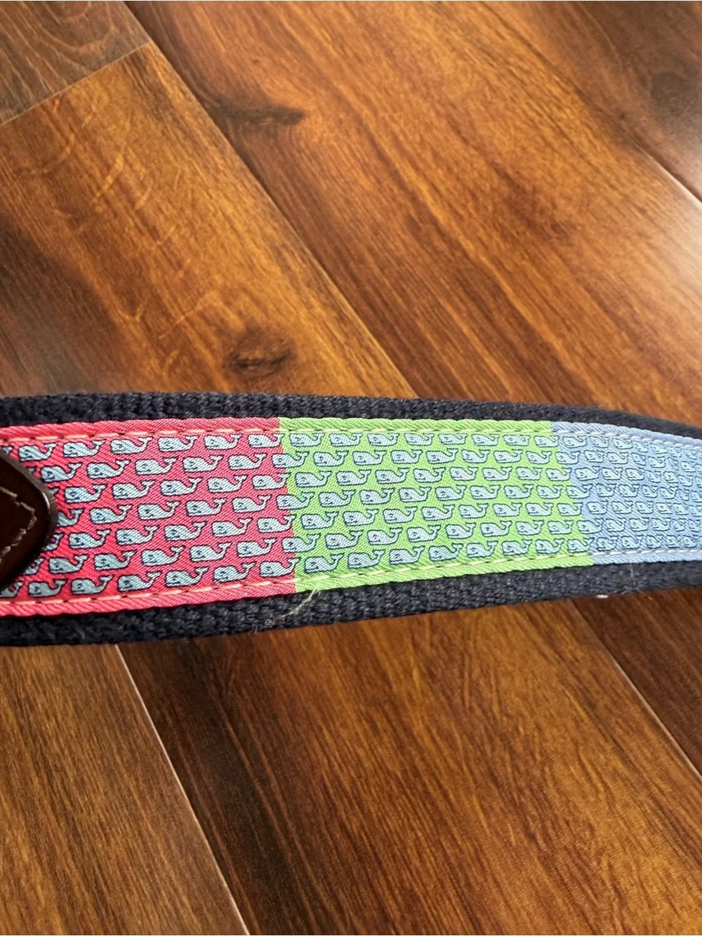 Vineyard Vines Whale Pastel Webbed Cotton Belt Leather and Brass Made in USA 38